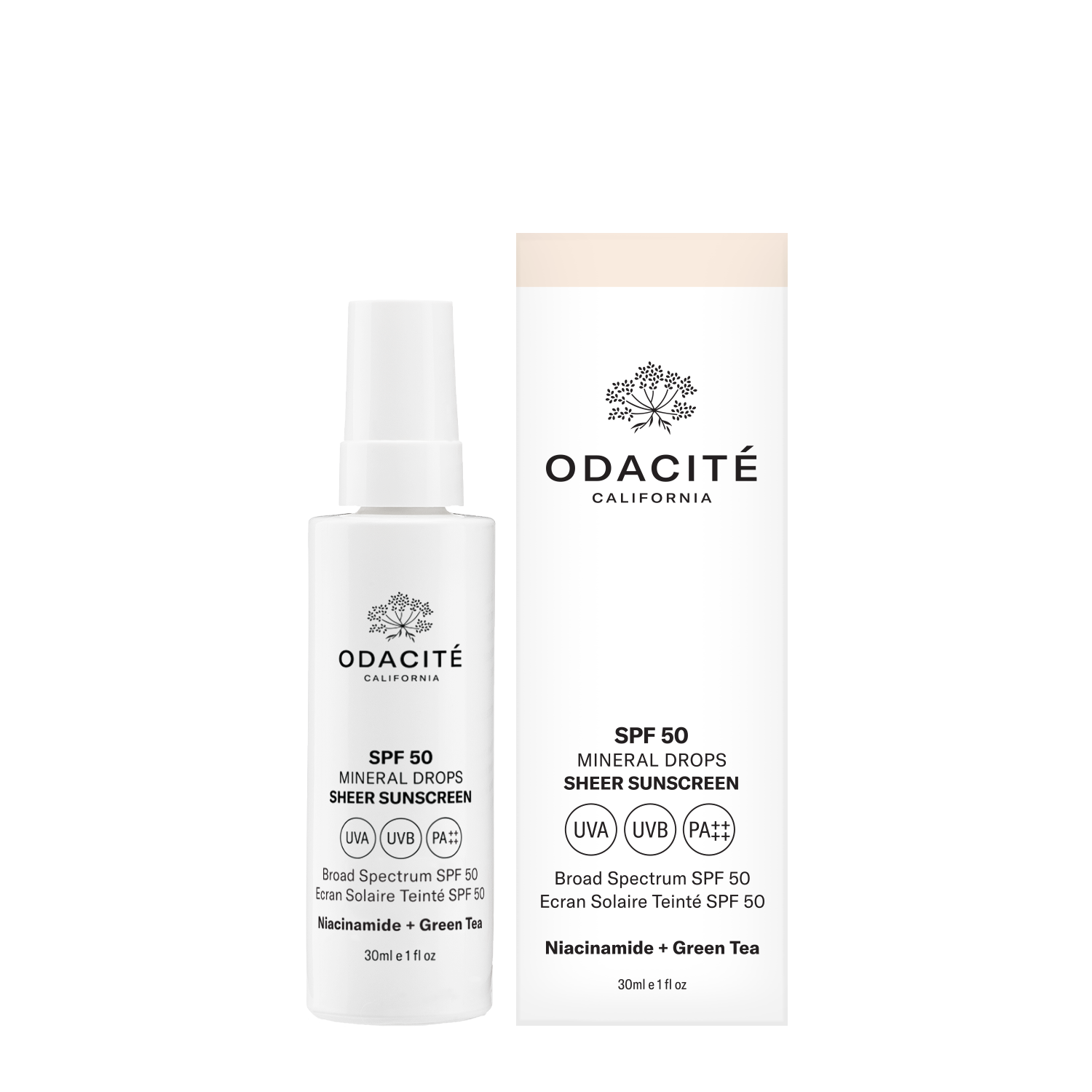 Odacité  SPF 50 Sheer Mineral Drops — Niacinamide + Grüner Tee